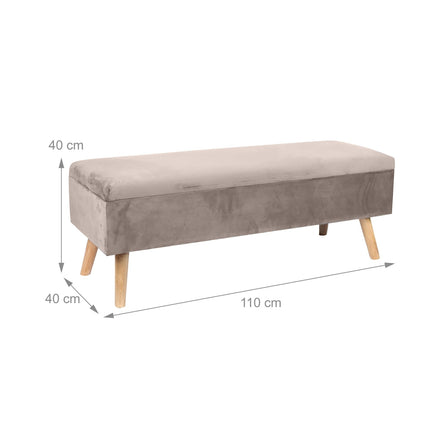 Banc de rangement en velours avec pieds en eucalyptus