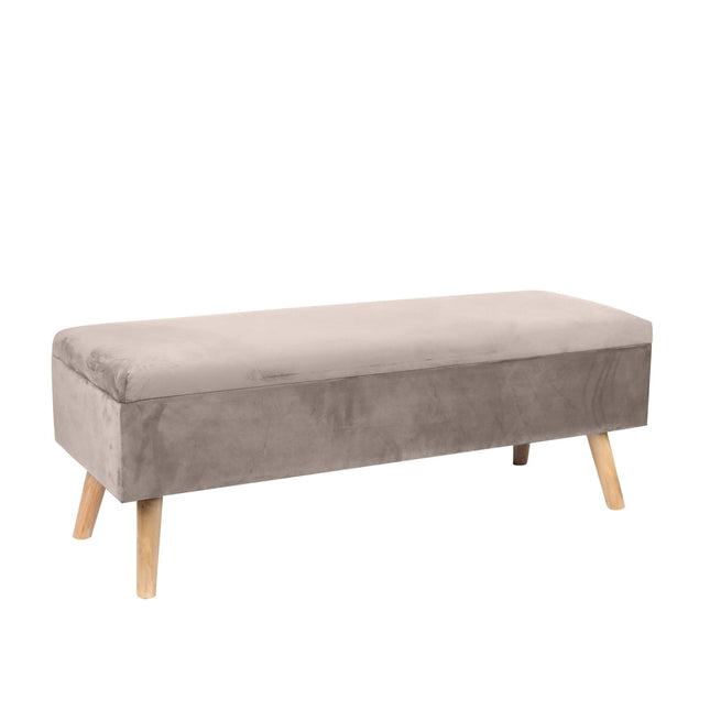 Banc de rangement en velours avec pieds en eucalyptus