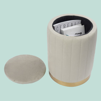 Tabouret de rangement en velours avec assise rembourrée et base dorée