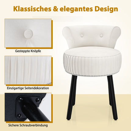 Chaise de coiffeuse en velours avec dossier capitonné, blanche