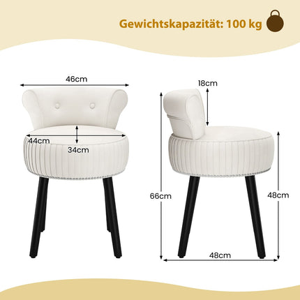 Chaise de coiffeuse en velours avec dossier capitonné, blanche