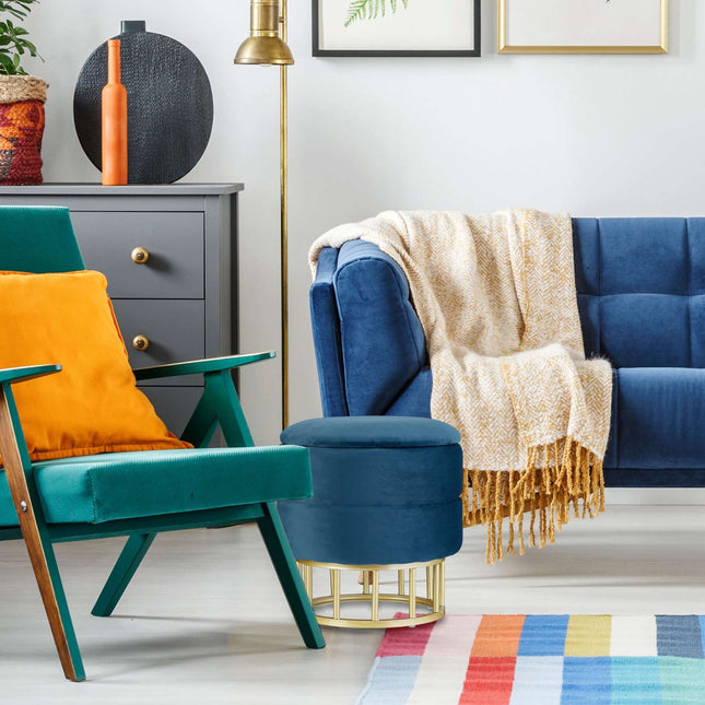Pouf en velours avec espace de rangement