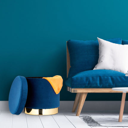 Tabouret en velours avec rangement Bleu