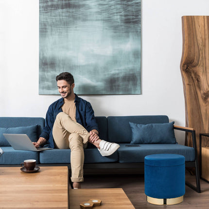 Tabouret en velours avec rangement Bleu