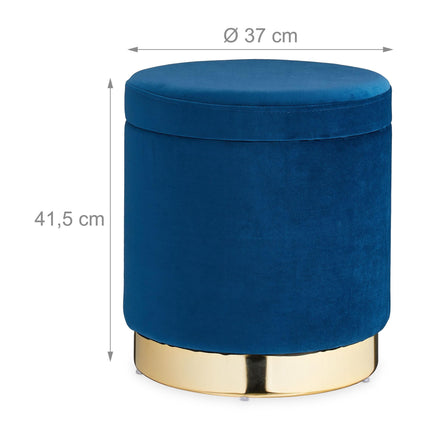 Tabouret en velours avec rangement Bleu