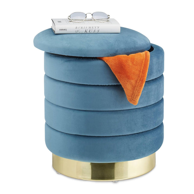 Tabouret en velours avec rangement pétrole