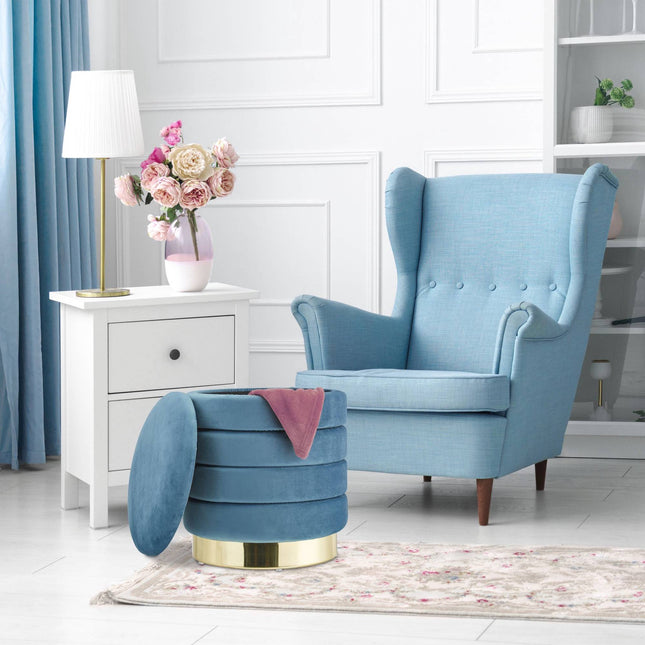 Tabouret en velours avec rangement pétrole