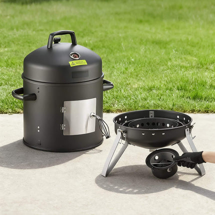 Vertical Charcoal Smoker Grill, 16-Inch, 2 Grates; Thermometer