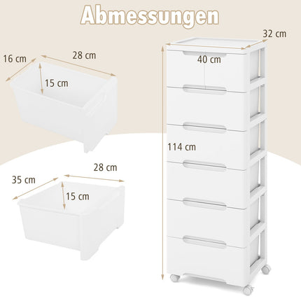 Meuble de rangement vertical à 7 tiroirs, blanc, mobile
