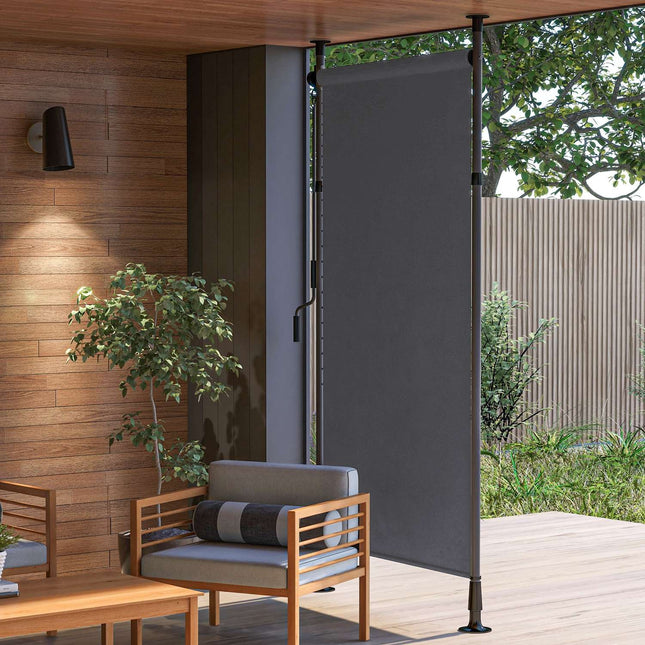 Store de balcon vertical 150 x 220-310 cm avec manivelle, brise-vue pour balcon résistant aux intempéries en polyester gris foncé pour jardin