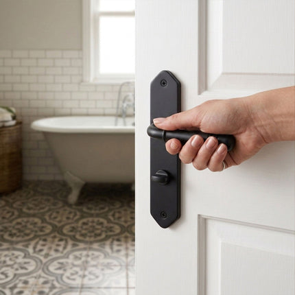 Vintage Bathroom Door Handle Set, Matt Black, Iron