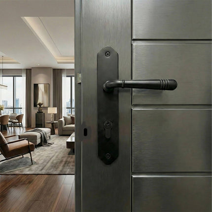 Ensemble de poignées de porte noires vintage avec plaque arrière longue