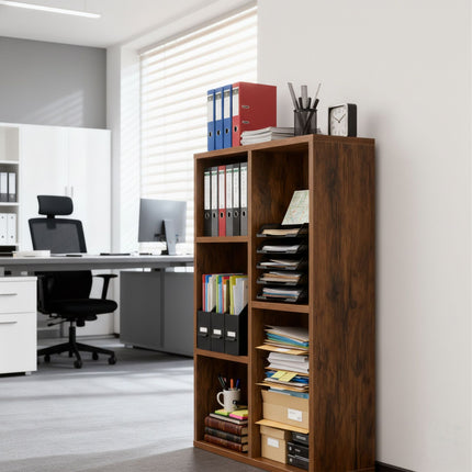 Bibliothèque vintage, 5 étagères, placage bois