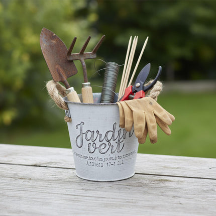 Vintage Metal Planters Set, Rustic Jute Handles, 3-Piece