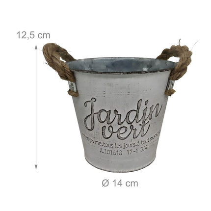 Vintage Metal Planters Set, Rustic Jute Handles, 3-Piece