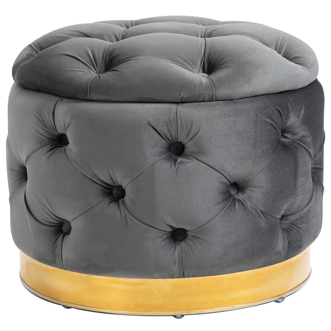 Gepolsterter Vintage-Hocker mit Stauraum, Metallgestell