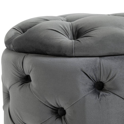 Upholstered vintage footstool with storage, metal frame