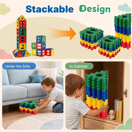 Waffle Block Building Set 32 Pieces with 10 Ocean Balls, Ages 3+, PE