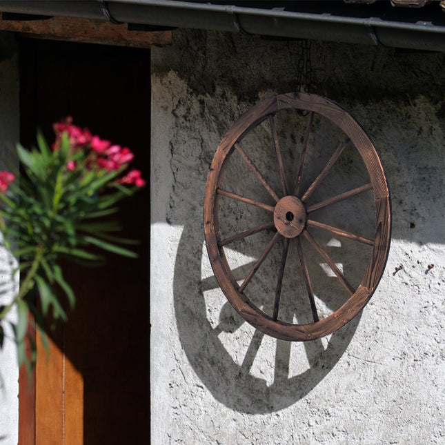 Roue de chariot roue en bois chariot décoratif avec tôle marron 76x76x3,5 cm