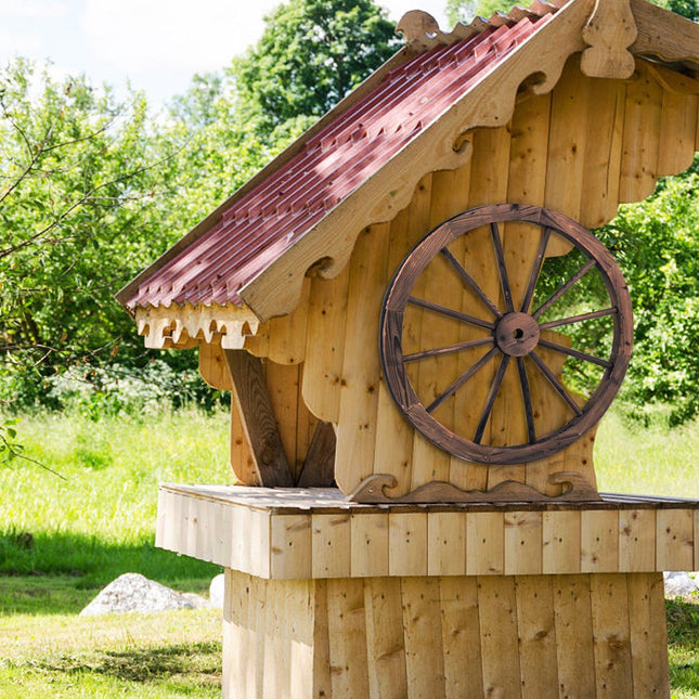 Roue de chariot roue en bois chariot décoratif avec tôle marron 76x76x3,5 cm