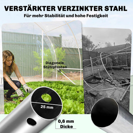 Serre tunnel de jardin, structure en acier, bâche en polyéthylène anti-UV