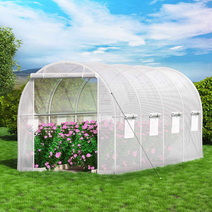 Walk-In Tunnel Greenhouse 15 x 6.5 x 7 Ft; 2 Doors, 8 Windows