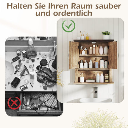 Wandschrank mit verstellbaren Einlegeböden und offenem Stauraum
