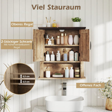Wandschrank mit verstellbaren Einlegeböden und offenem Stauraum