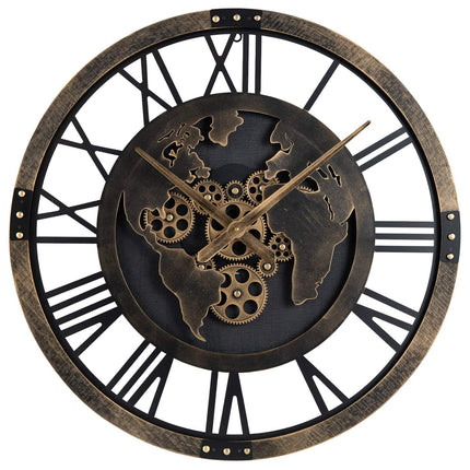 Horloge murale, carte du monde à engrenages de 68,5 cm (27 pouces), mouvement à quartz silencieux