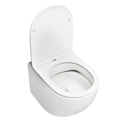 Toilettes suspendues, double chasse d'eau, abattant à fermeture amortie, blanches