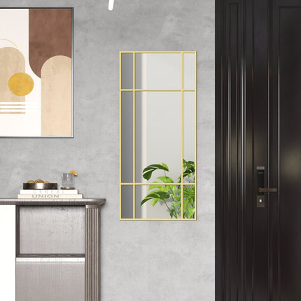 Gold rectangular wall mirror, 110 x 50 cm metal frame