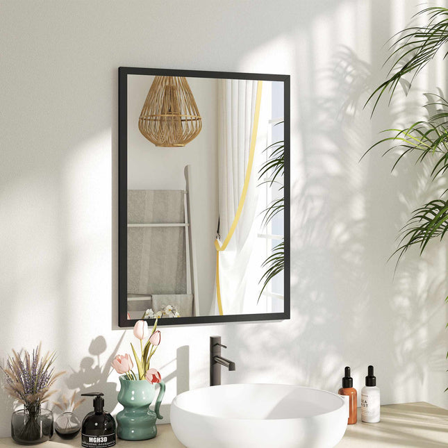 Miroir mural, 50 x 70 cm, cadre en MDF noir, installation facile