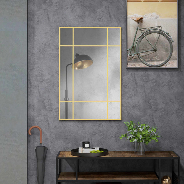 Miroir mural avec cadre en métal doré, 90 x 60 cm