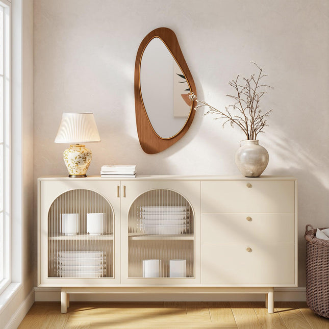 Miroir mural avec cadre en placage de pin, 91,5 x 45 cm
