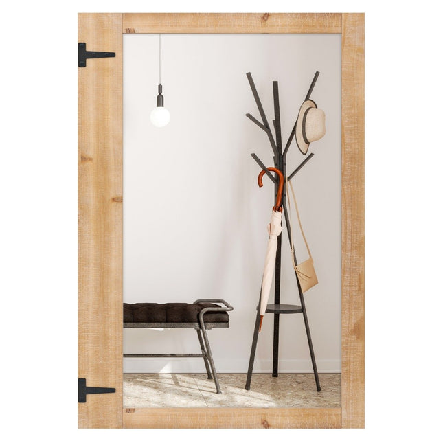 Miroir mural avec cadre en bois massif et crochets en métal, 87,5 x 51 cm