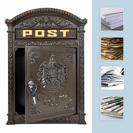 Boîte aux lettres murale - Aluminium moulé antique, format A4