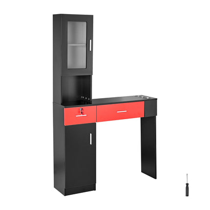 Wall-Mount Salon Station – 3 Cubbies, 2 Drawers, Lockable