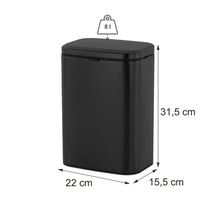 Poubelle murale noire, 8 L, bac intérieur amovible