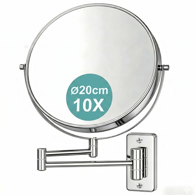 Miroir grossissant mural x10 - Double face, bras pivotant