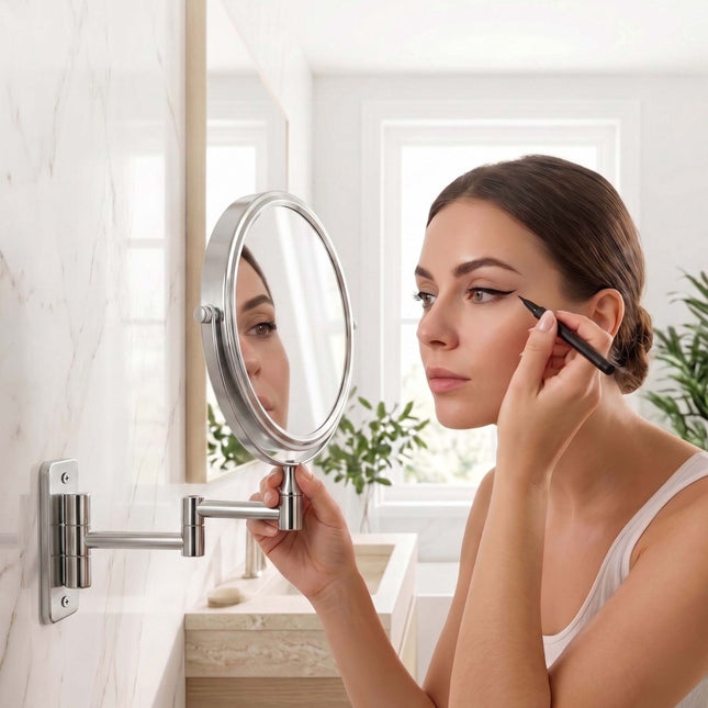 Miroir grossissant mural x10 - Double face, bras pivotant