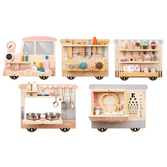 Tableau d'activités mural 5 en 1 pour enfants, 63 accessoires