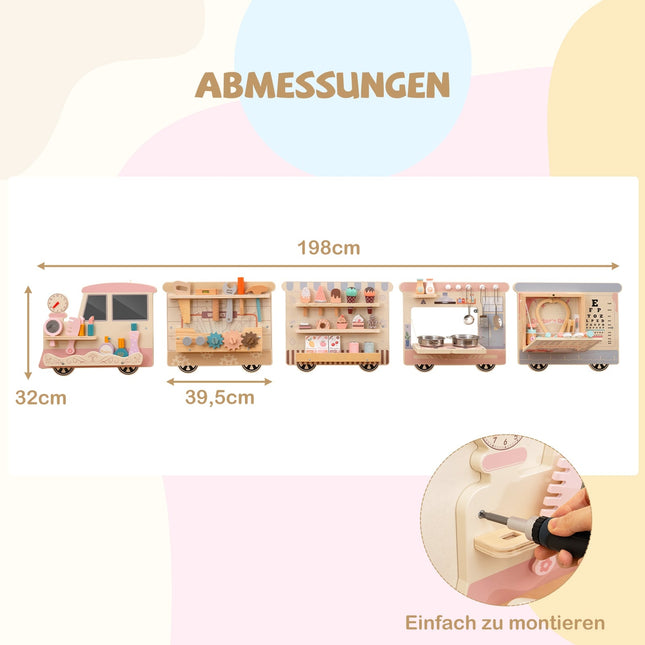 Tableau d'activités mural 5 en 1 pour enfants, 63 accessoires