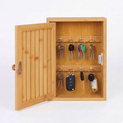 Bambus-Schlüsselschrank zur Wandmontage, 8 Haken, Magnettür