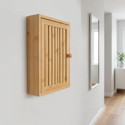 Bambus-Schlüsselschrank zur Wandmontage, 8 Haken, Magnettür