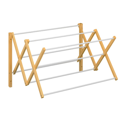Wandmontierter Wäscheständer aus Bambus und Metall, platzsparendes Design