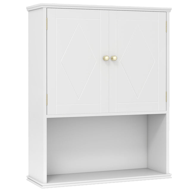 Wandmontierter Badezimmerschrank, 2-türig, verstellbarer Einlegeboden, Weiß