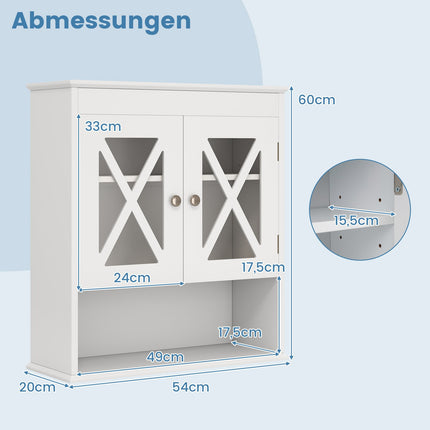 Meuble de salle de bain mural, étagère réglable, MDF blanc