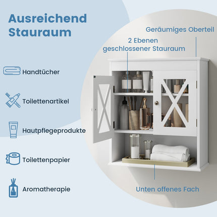 Meuble de salle de bain mural, étagère réglable, MDF blanc