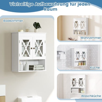 Meuble de salle de bain mural, étagère réglable, MDF blanc