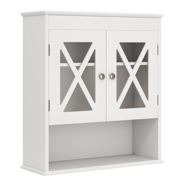Meuble de salle de bain mural, étagère réglable, MDF blanc